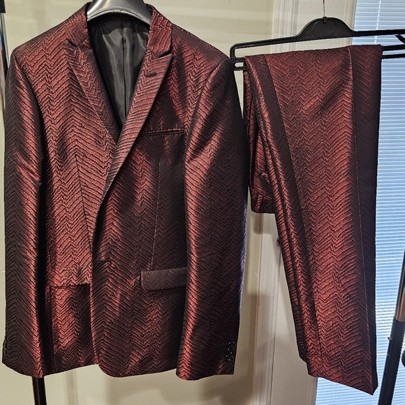 ASOS Other - Maroon and black striped suit (36 reg coat/ 30x30 pant